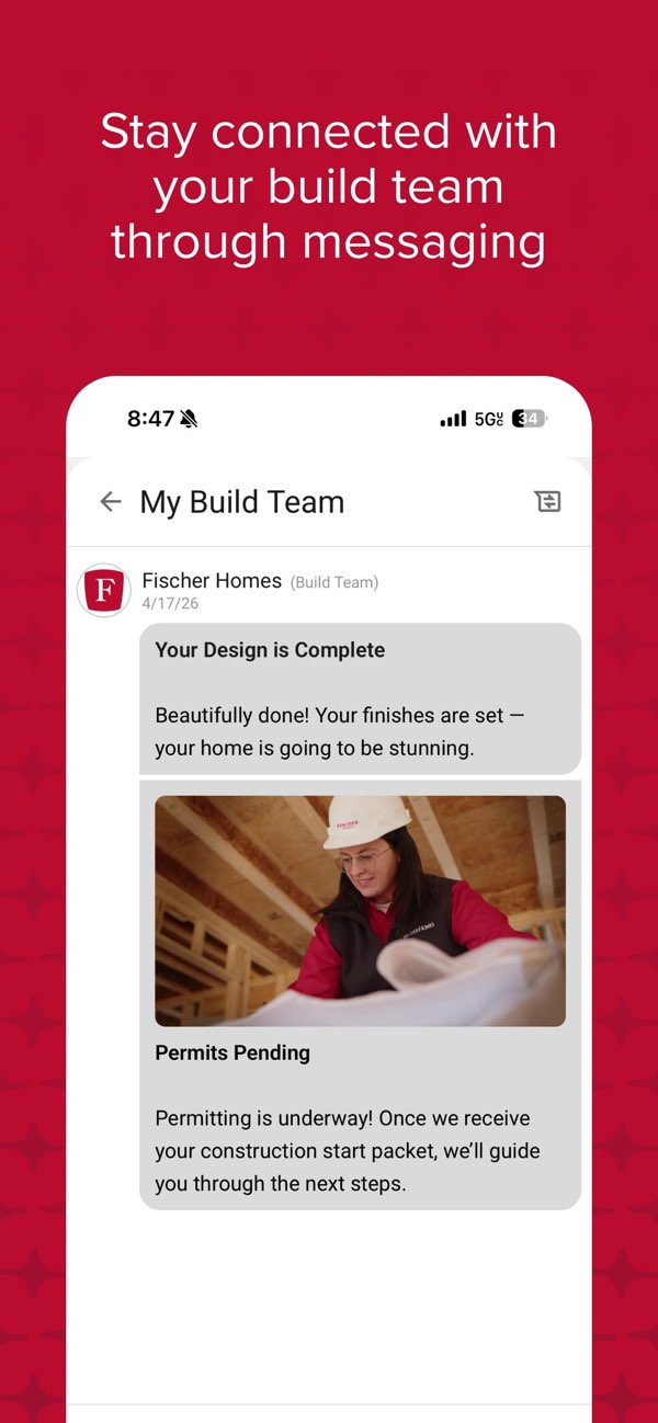 Fischer Homes app: Stay connected with your build team through messaging